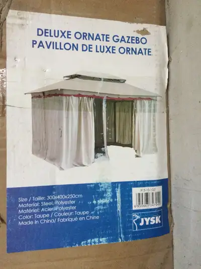 Canvas Gazebo (Canopy Tent) - New, never used. Powder-coated steel frame, Polyester fabric. Taupe co...