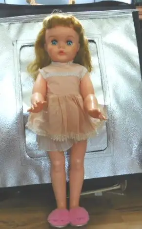 24" BLONDE D&C HARD PLASTIC DOLL, VINYL FACE, BLUE EYES, PEACH, View more