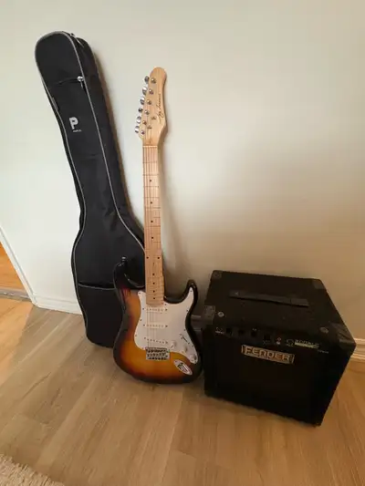 Jay Turser Electric Guitar and Fender Amp, View more