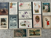 13 Antique greeting postcards - Birn Bros, Valentine, Savory