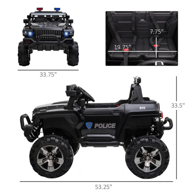 12V Ride On Police Car 2 Seater W/ Remote Control Led Lights Mp3 in Toys & Games in Markham / York Region - Image 3