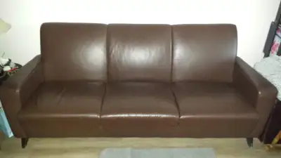 IKEA vintage-style brown leather 3-seat sofa: limited brand line, View more