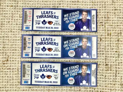 The Toronto Maple Leafs - Ticket Stubs - 3 complete (Vintage) tickets Leafs vs Thrashers - Tuesday M...