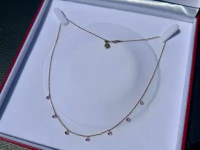 #795 - 18kt Yellow Gold, 1.54ct Pink Sapphire Necklace, 18” Long, View more
