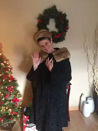 Persian lamb coat with mink collar and mink hat, View more