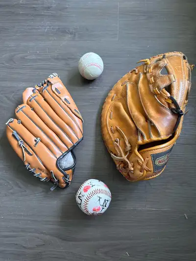 2 softballs and 2 mitts