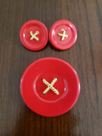 Vintage Red Button Shaped Brooch and earrings.