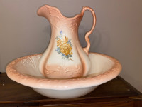 Ceramic wash basin and pitcher 