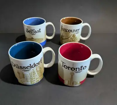 Starbucks coffee mugs $25 each Vancouver Toronto Belfast Dussel, View more