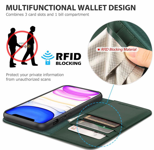 SHIELDON iPhone 11 Pro Max Genuine Leather Wallet Case RFID in Cell Phone Accessories in City of Toronto - Image 4