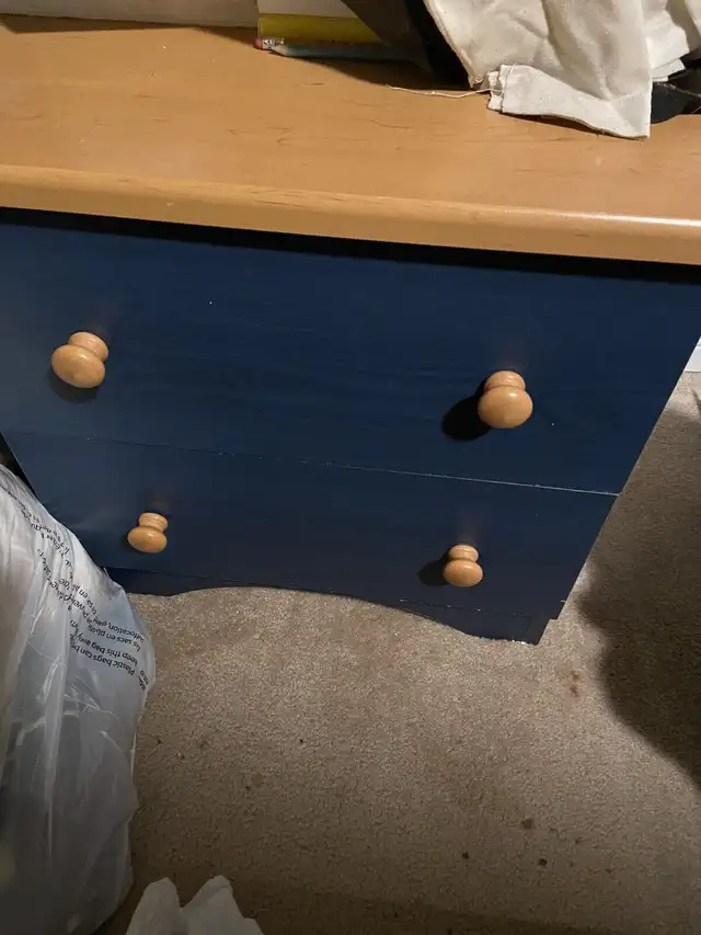 Nice Wood / Blue nightstand in Beds & Mattresses in City of Toronto - Image 2