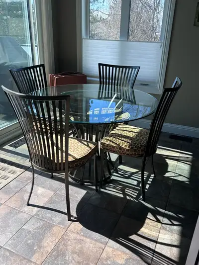 Round glass kitchen table and chairs (4), View more