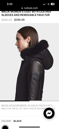 Rudsak “ Malik” coat Black / leather sleeves & fur