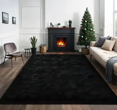 Soft, Fluffy Black Carpet That Adds a Romantic And Warm Touch , View more