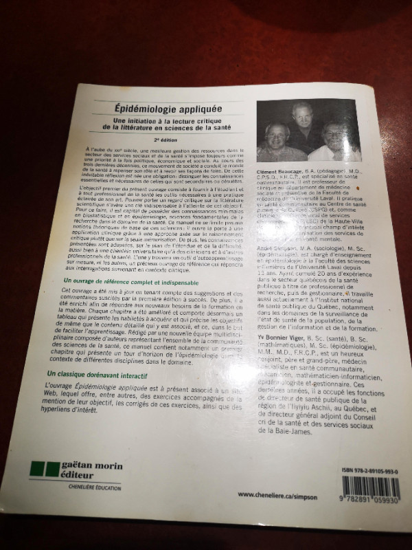 Épidémiologie appliquée : une initiation à la lecture critique dans Manuels  à Ville de Québec - Image 2