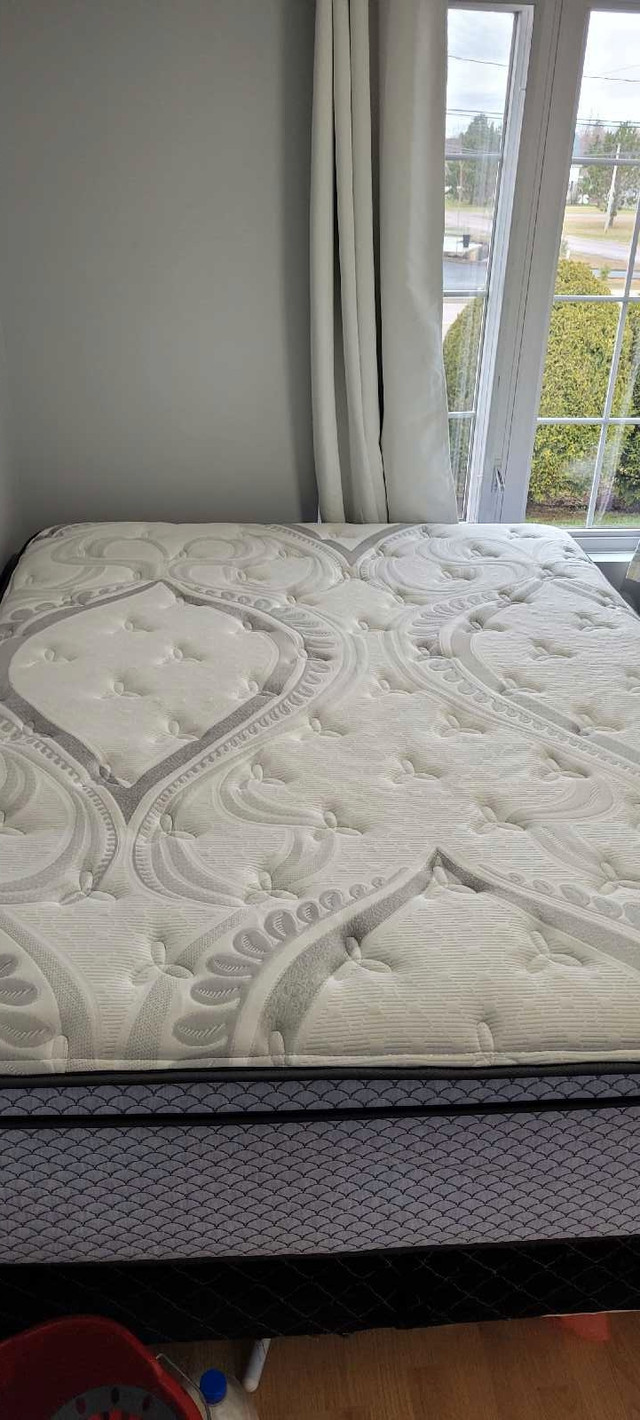 Queen Mattress, box spring and frame.  in Bedding in Moncton