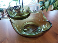 Vintage Anchor Hocking Green Glass Chip & Dip 3-piece Set