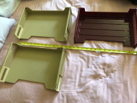 Stackable letter trays 13" x 9" x 3", used