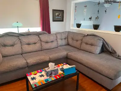 1) Super comfy, super clean, soft grey sectional sofa. 9 months old. Purchased from Leon’s. Long sid...