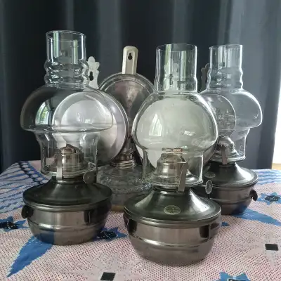 Vintage Stainless Steel & Glass Oil Lamps – Table or Wall Mount, View more