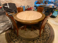 5-ft Polished Marble Dining Table and Chairs