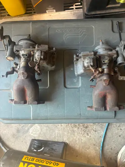 60’’s - 70’s Volkswagen dual carburators off of 1600cc engine, complete with manifolds, linkage and...