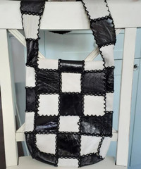 Vintage 70s Mod black & white leather checker board shoulder bag