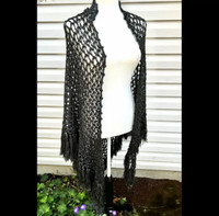 Canadian made: hand crocheted shawl black& silver