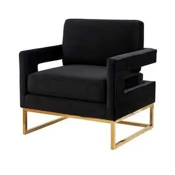 2 black Modern Velvet Arm chairs Black velvet upholstery and contrasting gold stainless-steel frame...