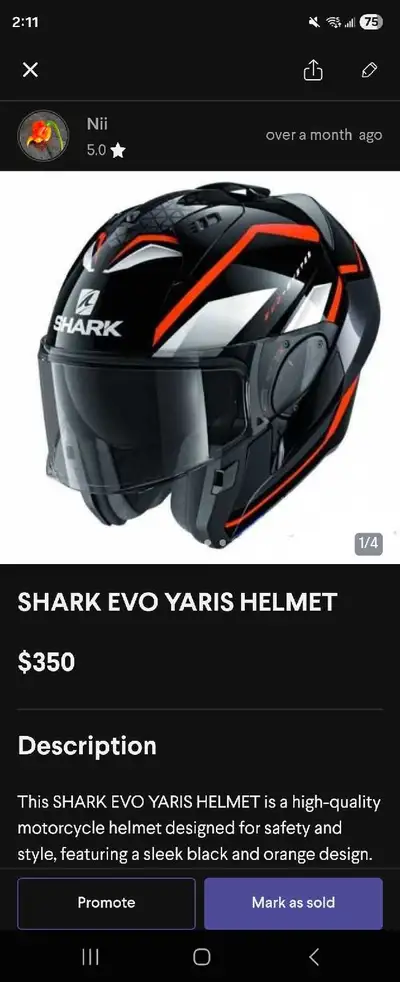 This SHARK EVO YARI HELMET is a high-quality motorcycle helmet designed for safety and style, featur...