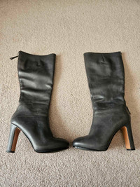 Leather knee high boots back zipper women's.Nine West