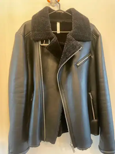 ZARA Front Zipper Black  Men Leather Jacket, View more