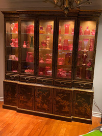 Drexel Asian Chinoiserie Hand Painted Breakfront China Cabinet