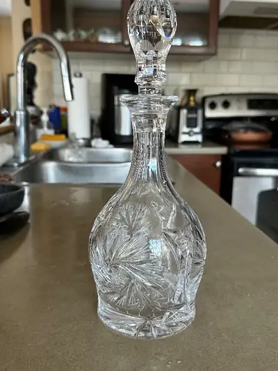 Elegant Vintage Cut Crystal Decanter - Pinwheel Star Pattern, View more