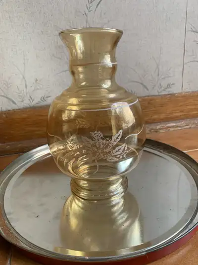 Abat-Jour vintage en forme de globe, verre ambre et motif floral, View more