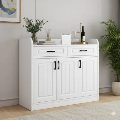 Brand New White 2-Drawer and 3-Door Sideboard with Vertical Pane, View more