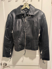 Black Leather Moto Jacket Womens - XL - Brand New
