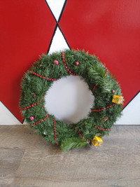 Round Artificial Greenery Wreath with Red Beads