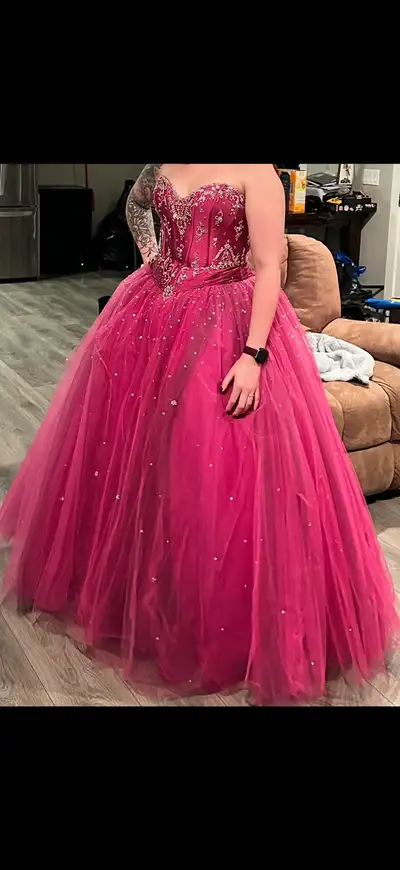 Fuchsia Beaded Princess Prom Dress Size 7/8, View more