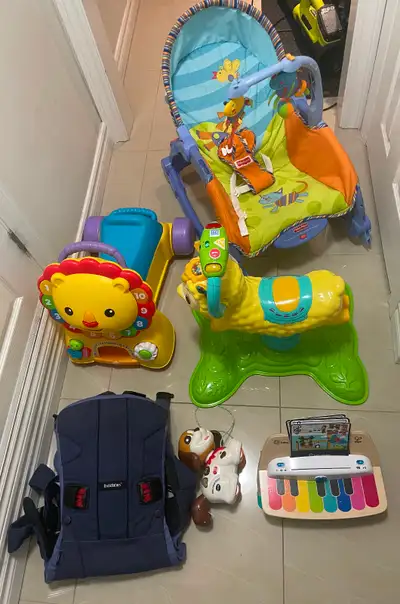 Everything for $65!!!!-baby carrier, rocker, toys etc, View more