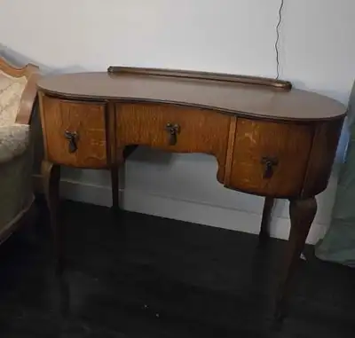 ANTIQUE FURNITURE WRITING  KIDNEY SHAPED DESK WITH CHAIR, View more