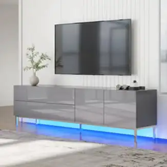 Clearance: 70-inch High-Gloss Gray TV Stand with LED Lights, View more