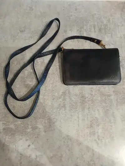 Navy Blue Leather Wallet with Strap, View more