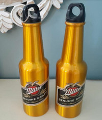 Pair of Miller Genuine Draft metal water bottles