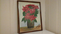 ACRYLIC IMPRESSIONISTIC PAINTING  POINSETTIA RED FLOWERS