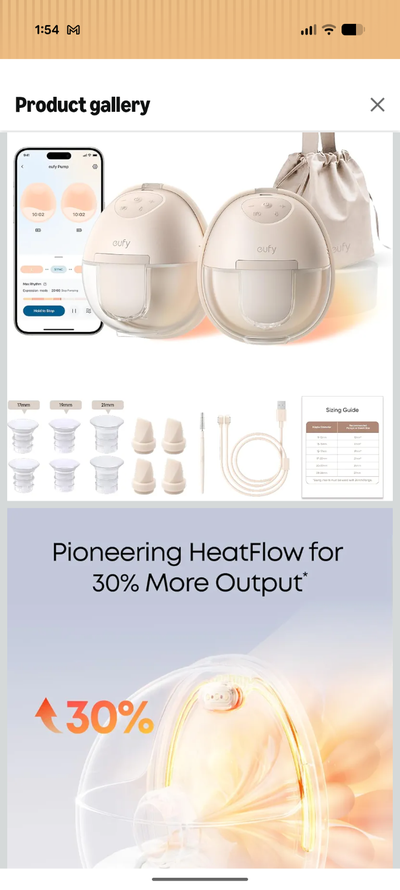 Eufy handsfree breast pump with heating tech, View more