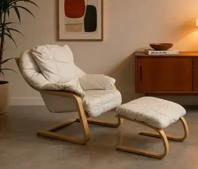 MCM Plydesigns  Leather Lounge Chair & Ottoman, View more