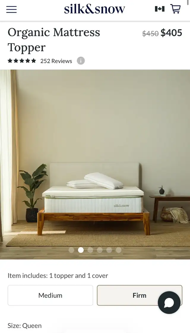 Free Delivery! New $457 Silk&Snow Organic Mattress Topper, Queen
