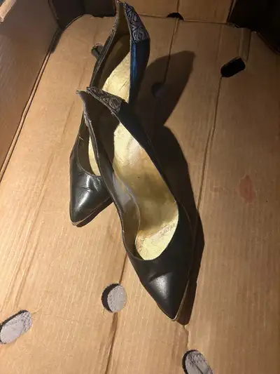 Vintage Black Leather Stelleto Heels, View more