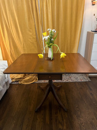 Dining table - mahogany Duncan Phyfe style, folding with drawer